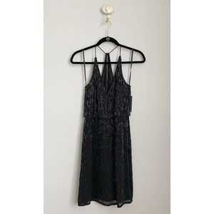 Aidan Mattox Black Iridescent Beaded Mini Dress A18